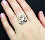 Серебряное кольцо с морганитом 4,43 карата и розовым сапфиром Серебро 925