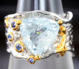 Серебряное кольцо с аквамарином 3,57 карата и синими сапфирами Серебро 925