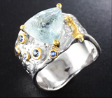 Серебряное кольцо с аквамарином 3,57 карата и синими сапфирами Серебро 925