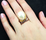Серебряное кольцо с жемчужиной барокко и оранжевыми сапфирами Серебро 925