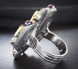 Серебряное кольцо с цветным жемчугом и оранжевыми сапфирами Серебро 925