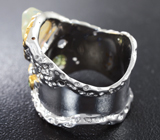 Серебряное кольцо с кристалическим эфиопским опалом 3,16 карата, перидотом и цаворитами Серебро 925