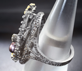 Серебряное кольцо с жемчужиной, звездчатым и синими сапфирами Серебро 925