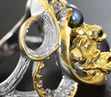 Серебряное кольцо с аметистом, жемчугом и синими сапфирами Серебро 925