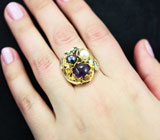 Серебряное кольцо с аметистом, жемчугом и синими сапфирами Серебро 925