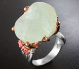 Серебряное кольцо с грубообработанным аквамарином и розовыми сапфирами Серебро 925