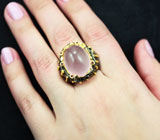Серебряное кольцо с розовым кварцем, желтым сапфиром и родолитами Серебро 925