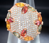 Впечатляющее серебряное кольцо с разноцветными сапфирами Серебро 925