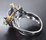 Серебряное кольцо с аметистом и цаворитами  Серебро 925