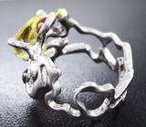 Серебряное кольцо с лимонным цитрином, турмалинами и цаворитом Серебро 925