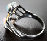 Серебряное кольцо с кристаллическими эфиопскими опалами 1,94 карата, родолитом и оранжевыми сапфирами Серебро 925