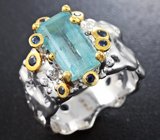 Серебряное кольцо с аквамарином и синими сапфирами Серебро 925