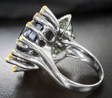 Серебряное кольцо cо звездчатым сапфиром 27,74 карата, танзанитами и диопсидами Серебро 925
