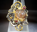Серебряное кольцо с флюоритом и рубинами Серебро 925