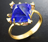 Золотое кольцо с кабошоном танзанита авторской огранки 6,9 карата и бриллиантами! Уникальная игра света Золото