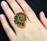 Золотое кольцо с аммонитом с аммолитовой мозаикой 33,29 карата! Игра всеми цветами радуги Золото