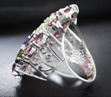 Серебряное кольцо с родолитами гранатами, перидотами и разноцветными турмалинами Серебро 925