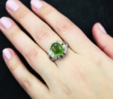 Стильное серебряное кольцо с зеленым турмалином Серебро 925