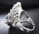 Серебряное кольцо с жемчугом, зеленым бериллом, аметистом, желтым и синим сапфирами Серебро 925