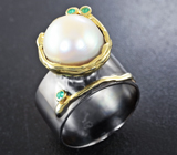 Серебряное кольцо с жемчужиной и хризопразом Серебро 925