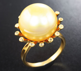 Золотое кольцо с «золотым» морским жемчугом 23,26 карата и лейкосапфирами Золото