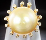 Золотое кольцо с «золотым» морским жемчугом 23,26 карата и лейкосапфирами Золото