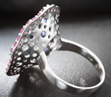 Экстравагантное серебряное кольцо с цветным жемчугом и пурпурными сапфирами Серебро 925