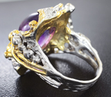 Серебряное кольцо со сливовым аметистом, диопсидом и перидотами