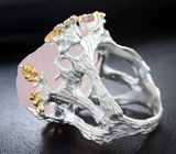 Серебряное кольцо с розовым кварцем 29 карат и аметистами Серебро 925