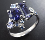 Серебряное кольцо с иолитами, танзанитами и синими сапфирами Серебро 925