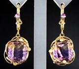 Золотые серьги с контрастными аметринами лазерной огранки 18,35 карата, аметистами и желтыми сапфирами Золото