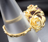 Золотое кольцо с чистейшим контрастным аметрином лазерной огранки 11,75 карата, аметистами, желтыми сапфирами и бриллиантами Золото