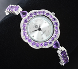 Часы на серебряном браслете с аметистами Серебро 925