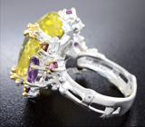Серебряное кольцо с лимонным цитрином, аметистами, родолитами и гранатами Серебро 925