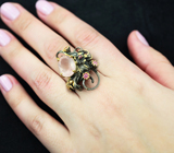Серебряное кольцо с розовым кварцем и сапфирами Серебро 925
