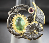 Серебряное кольцо с пренитом и родолитом Серебро 925