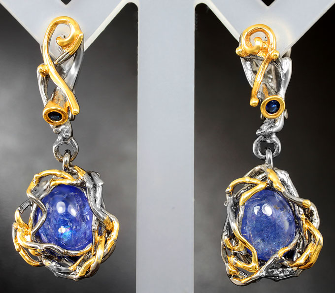 Серебряные серьги с танзанитами 6,82 карата