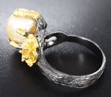 Серебряное кольцо с жемчужиной барокко и цитрином Серебро 925