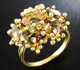 Золотое кольцо с андалузитами 4,76 карата, зеленым сапфиром и бриллиантом Золото
