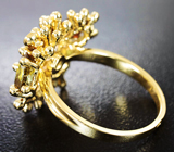 Золотое кольцо с андалузитами 4,76 карата, зеленым сапфиром и бриллиантом Золото
