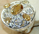 Кольцо с золотистыми цитринами Серебро 925