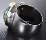 Серебряное кольцо с рутиловым пренитом, гранатом и голубым топазом Серебро 925