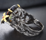 Серебряное кольцо с дымчатым кварцем, перидотами и гранатами Серебро 925
