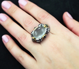 Серебряное кольцо с пастельно-зеленым бериллом 8,35 карата и синими сапфиарми Серебро 925