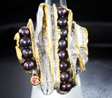 Серебряное кольцо с цветным жемчугом и розовым сапфиром Серебро 925