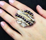 Серебряное кольцо с цветным жемчугом и розовым сапфиром Серебро 925