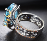Серебряное кольцо с голубым топазом 13,33 карата, синими и оранжевыми сапфирами Серебро 925