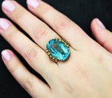 Серебряное кольцо с голубым топазом 13,33 карата, синими и оранжевыми сапфирами Серебро 925
