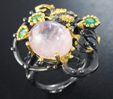 Серебряное кольцо с морганитом и изумрудами Серебро 925