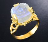 Золотое кольцо с резным лунным камнем топового качества 8,28 карата и бриллиантами Золото